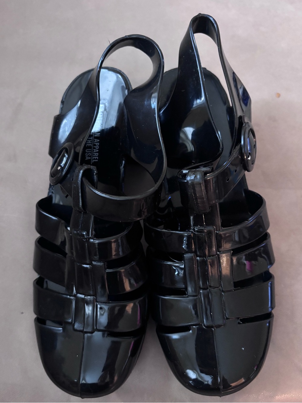 American Apparel Black Jelly Fisherman Sandals Size 9 Made in USA